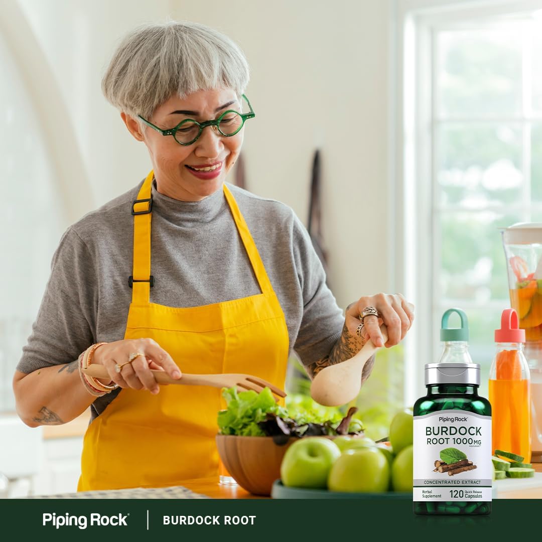 Piping Rock Burdock Root Capsules 1000mg - 120 Count Herbal Supplement Extract - Gluten Free, Non-GMO