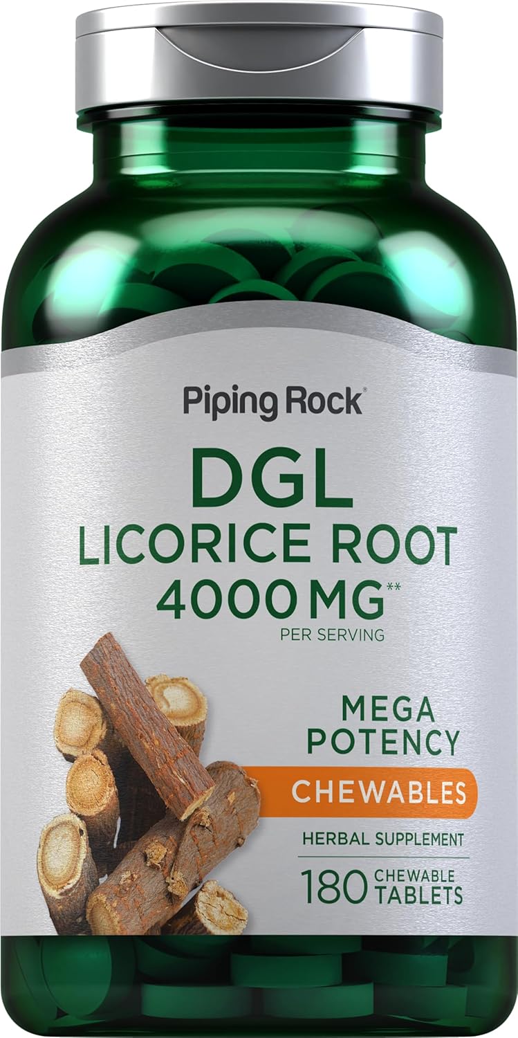 Piping Rock DGL Licorice Tablets - 4000mg Root Extract, 180 Pills, Vegetarian & Non-GMO Supplement