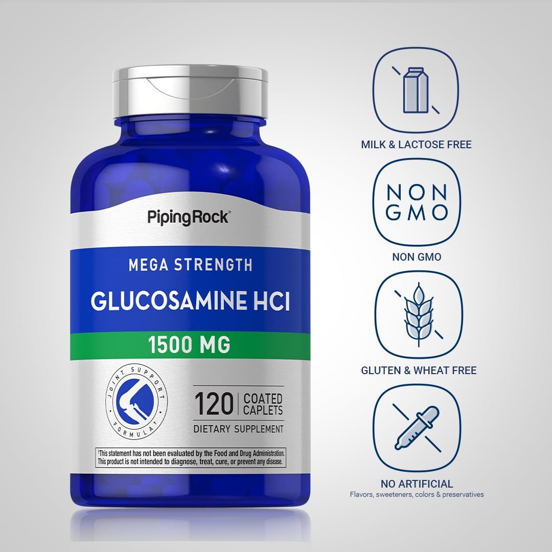 Piping Rock Glucosamine HCL 1500mg Caplets - Mega Strength Non-GMO Gluten Free Supplement