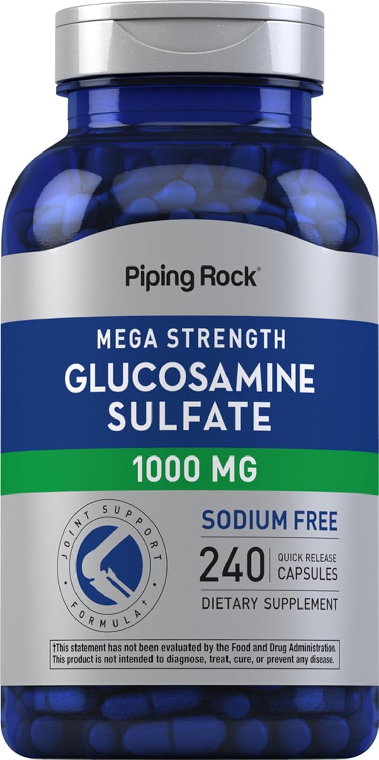 Piping Rock Glucosamine Sulfate 1000mg Capsules for Joint Support - Mega Strength, Sodium-Free, Non-GMO & Gluten-Free - 240 Count