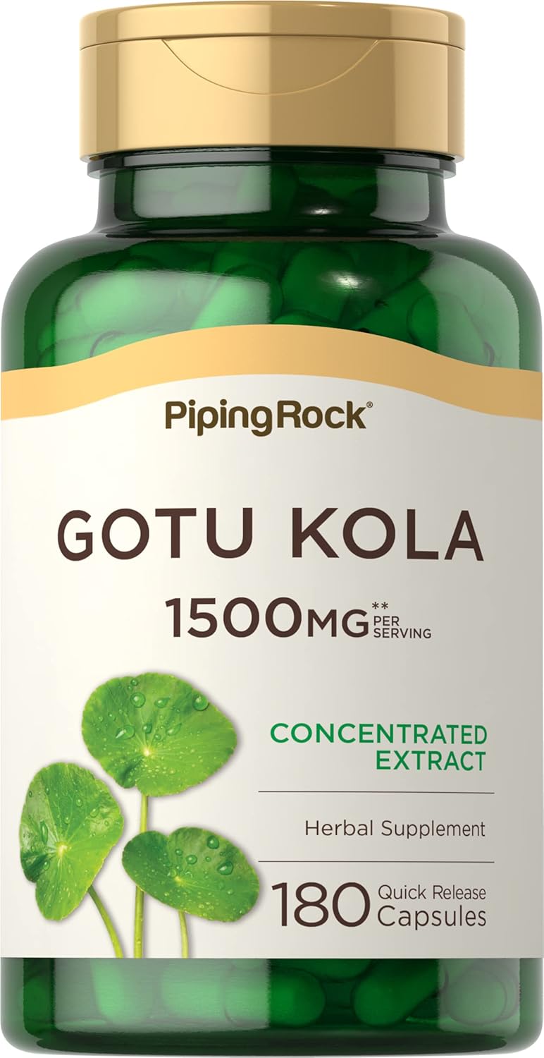 Piping Rock Gotu Kola Capsules 1500mg 180 Count Concentrated Herbal Extract Non-GMO Gluten Free Supplement