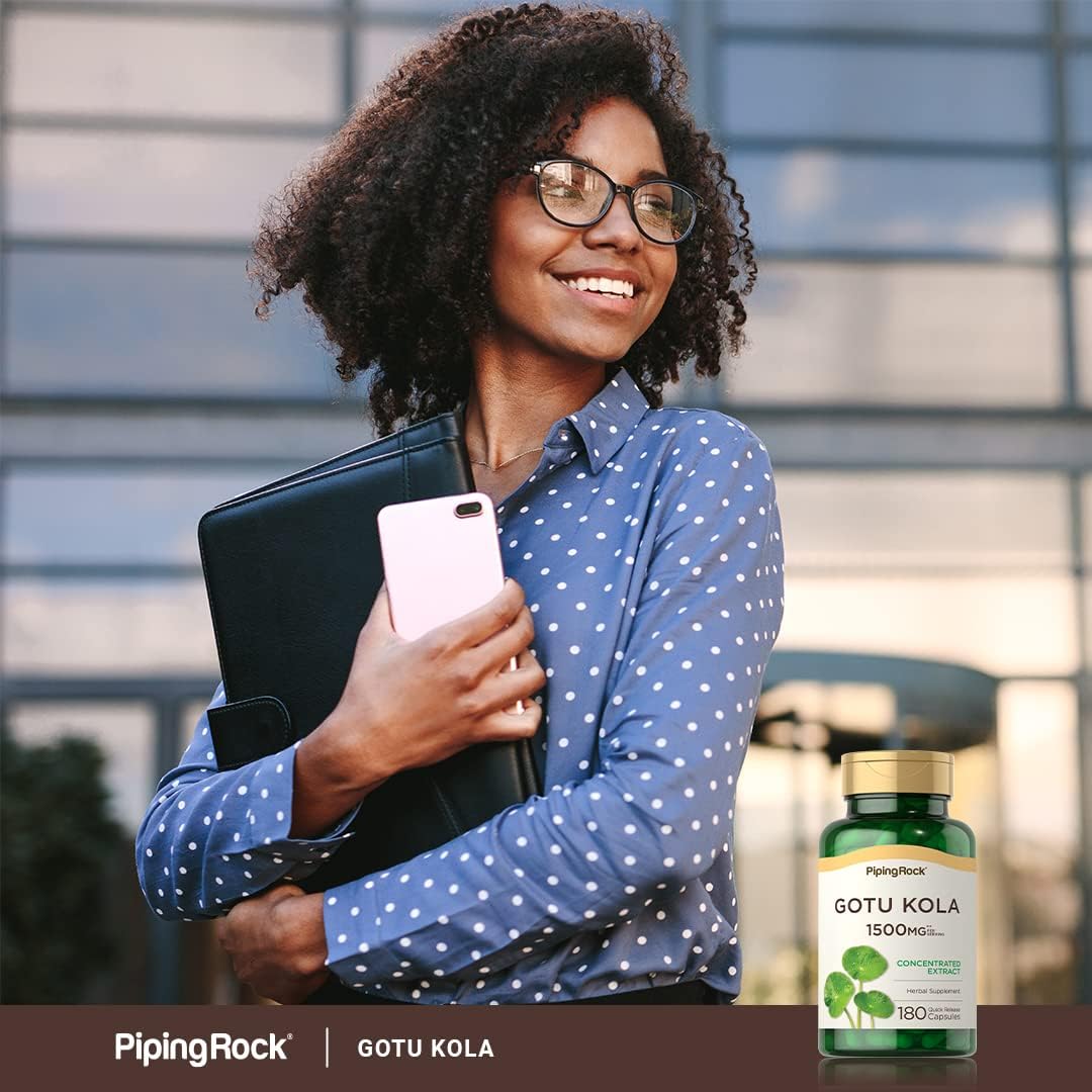 Piping Rock Gotu Kola Capsules 1500mg 180 Count Concentrated Herbal Extract Non-GMO Gluten Free Supplement