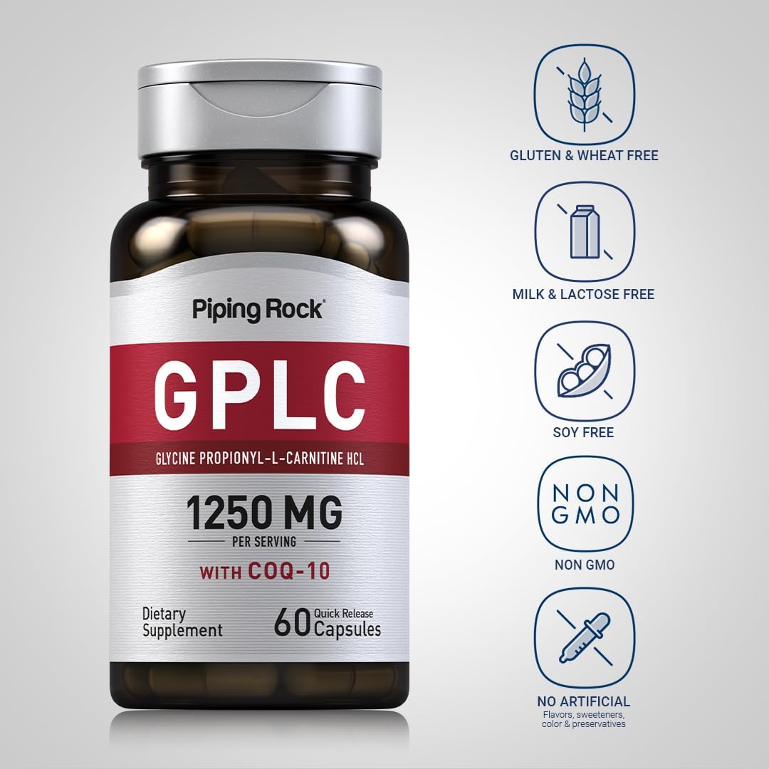 Piping Rock GPLC Glycine Propionyl-L-Carnitine 1250mg Capsules with CoQ10 - Non-GMO & Gluten Free Supplement