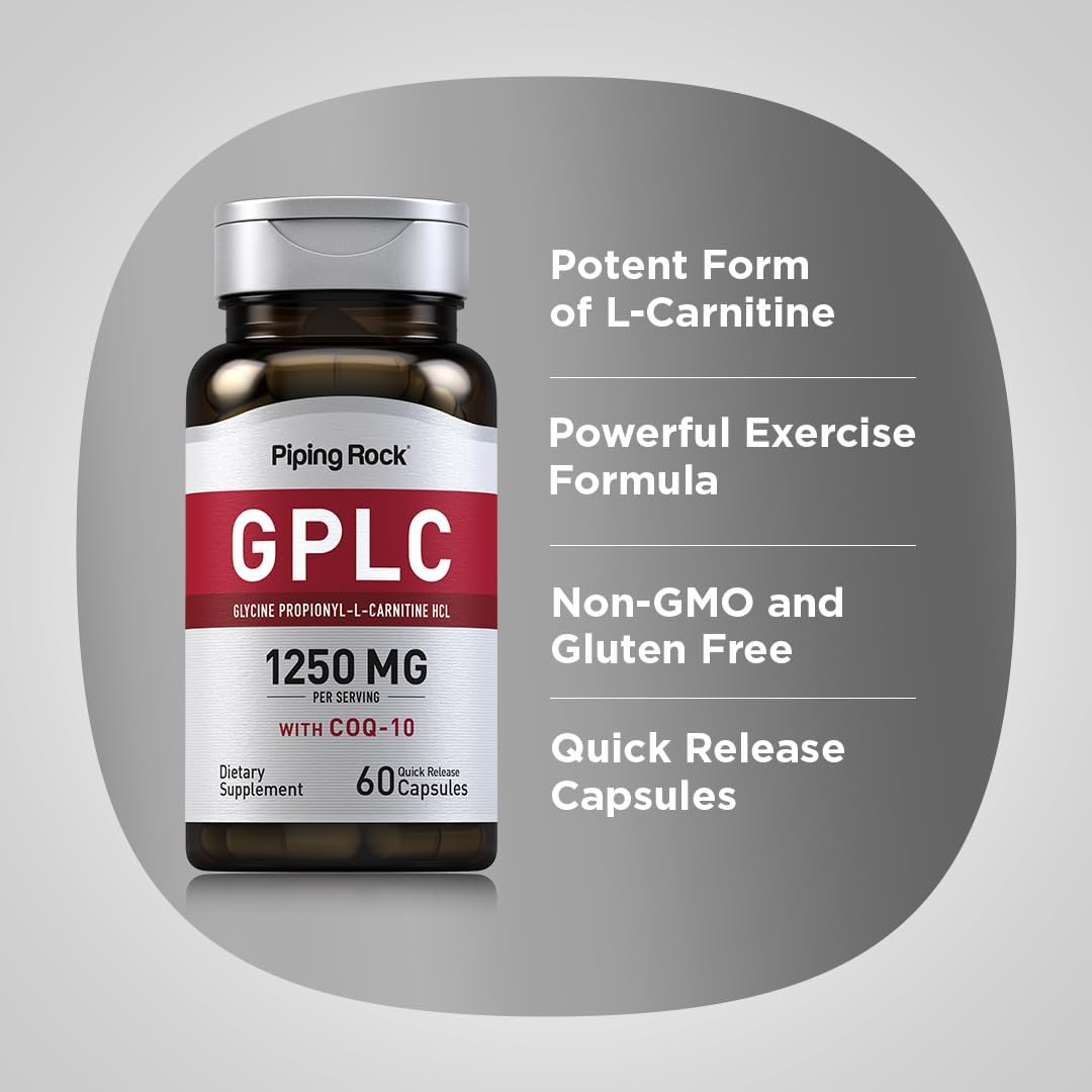 Piping Rock GPLC Glycine Propionyl-L-Carnitine 1250mg Capsules with CoQ10 - Non-GMO & Gluten Free Supplement