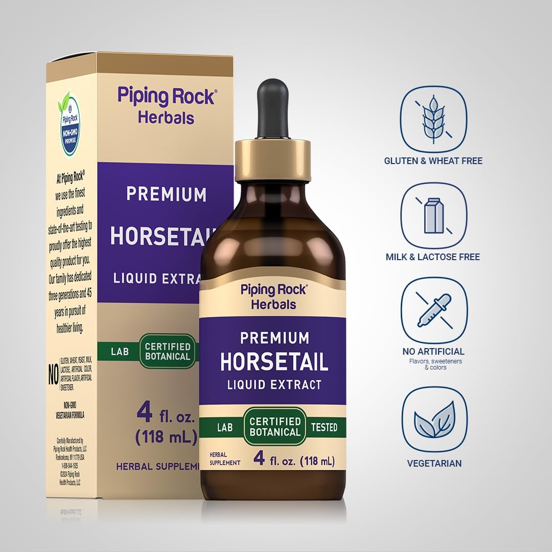 Piping Rock Horsetail Extract Tincture 4 Fl Oz Liquid Herb Supplement - Alcohol-Free, Non-GMO, Gluten-Free