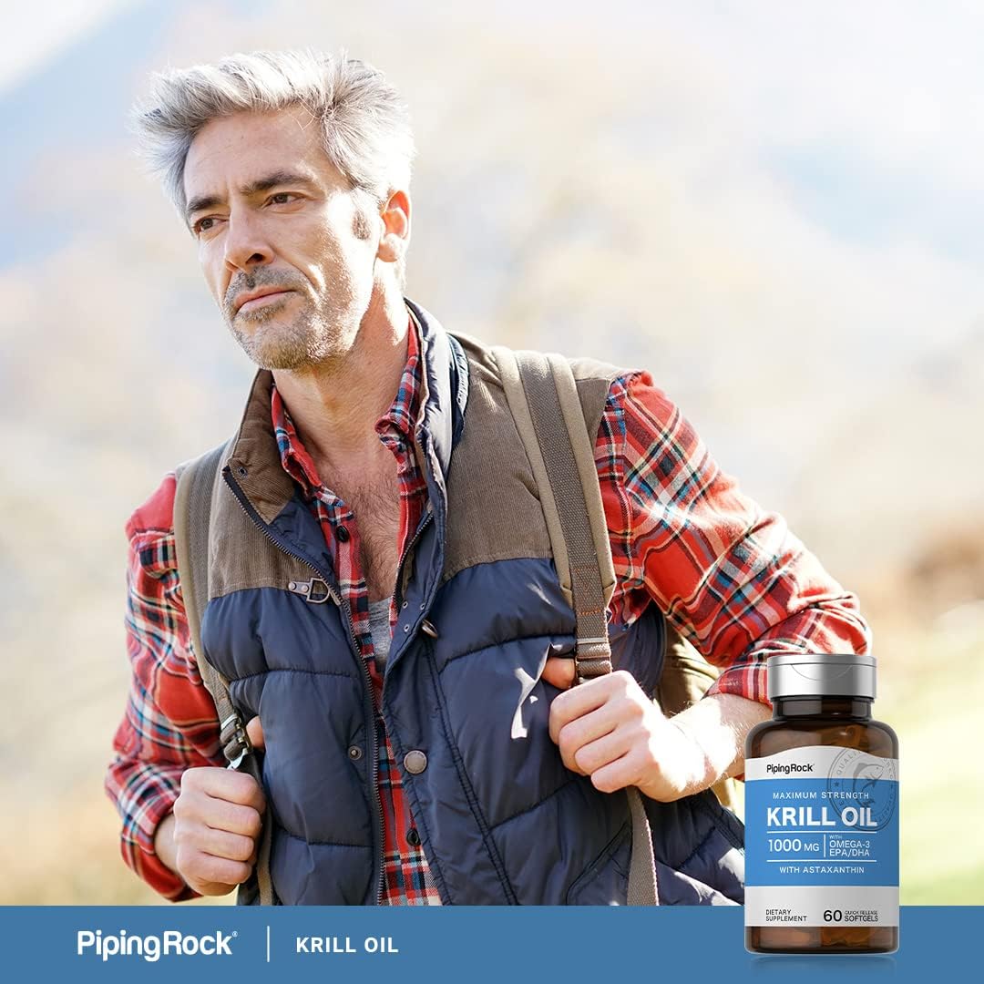 Piping Rock Krill Oil Softgels - 1000mg, 60 Count with Omega 3, EPA, DHA - Non-GMO, Gluten Free