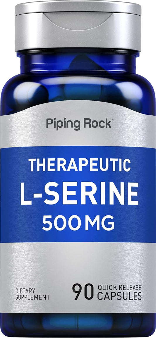 Piping Rock L-Serine 500mg Supplement - 90 Capsules, Therapeutic, Non-GMO & Gluten Free