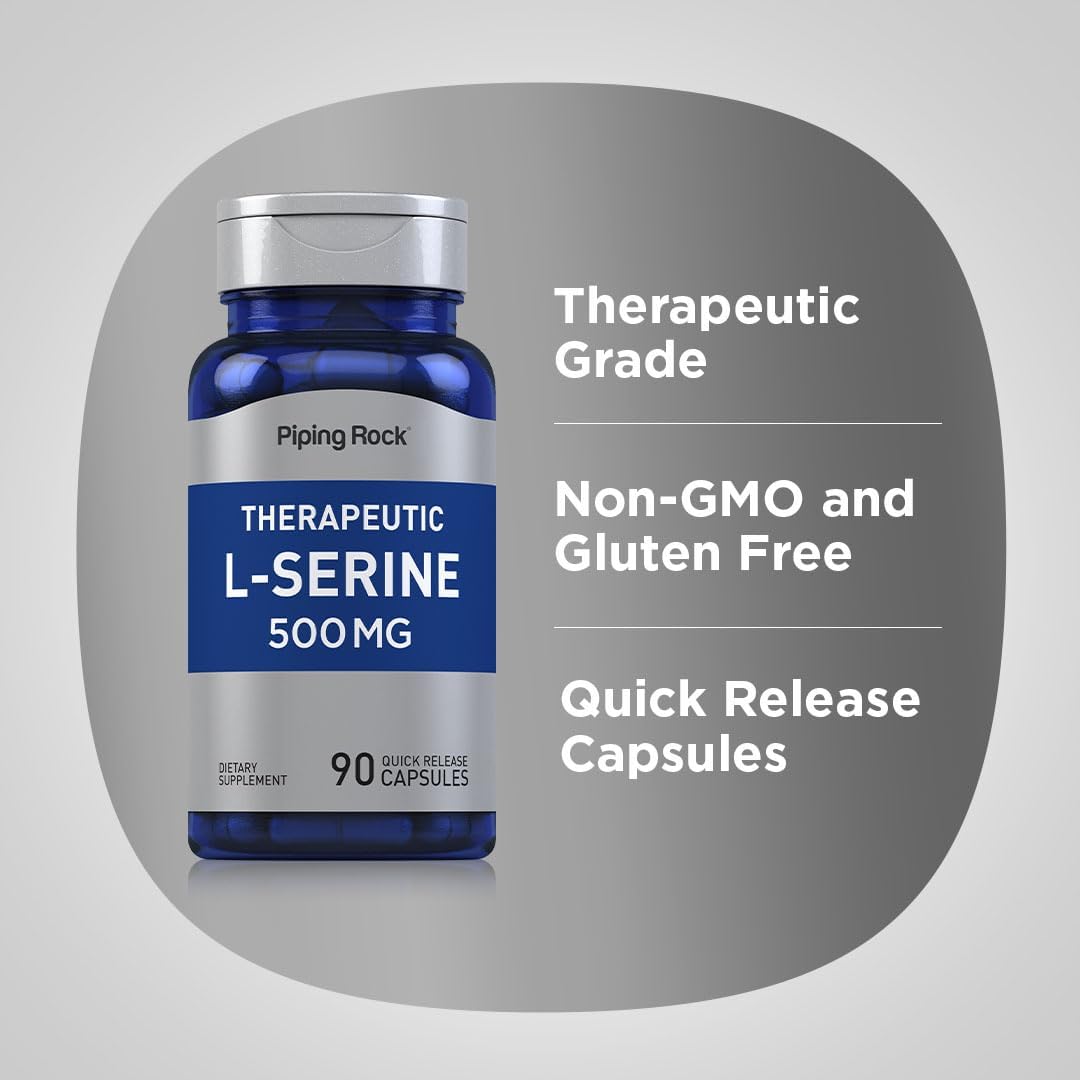 Piping Rock L-Serine 500mg Supplement - 90 Capsules, Therapeutic, Non-GMO & Gluten Free