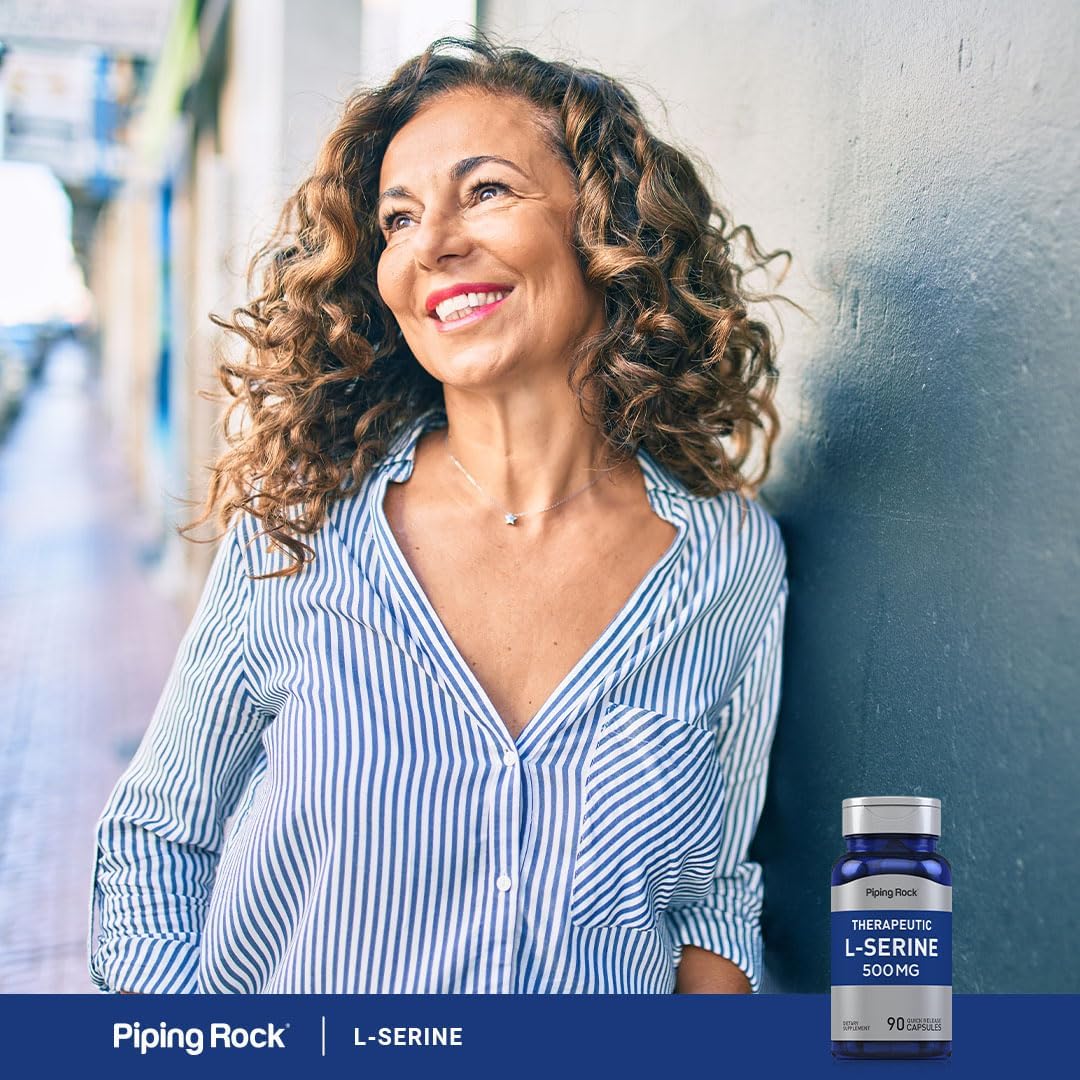 Piping Rock L-Serine 500mg Supplement - 90 Capsules, Therapeutic, Non-GMO & Gluten Free