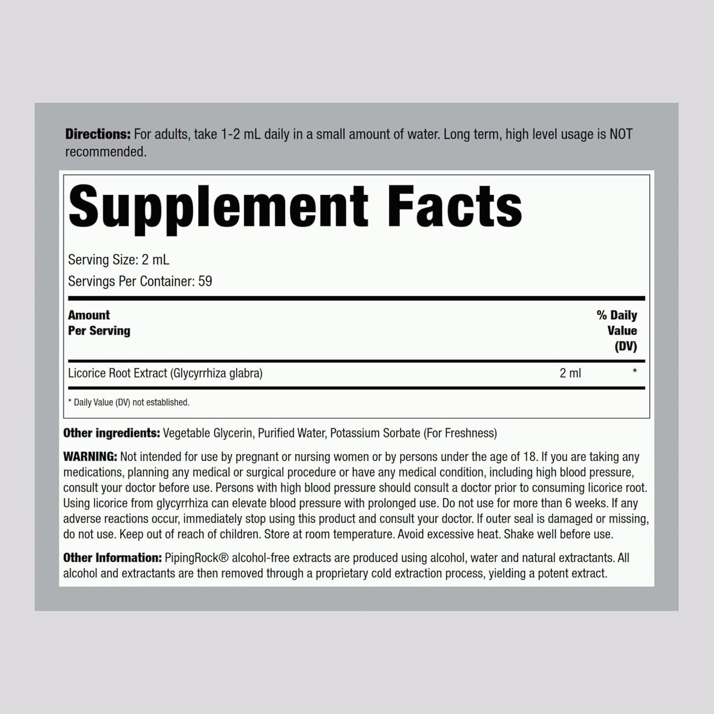 Piping Rock Licorice Root Extract Tincture - 4 Fl Oz Liquid Herb Drops - Vegetarian Supplement - Alcohol Free - Non-GMO & Gluten Free