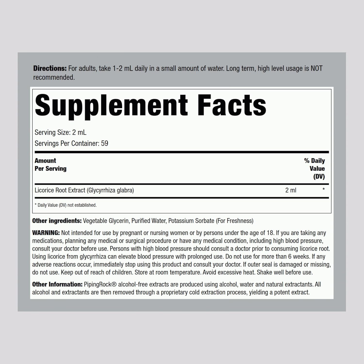 Piping Rock Licorice Root Extract Tincture - 4 Fl Oz Liquid Herb Drops - Vegetarian Supplement - Alcohol Free - Non-GMO & Gluten Free