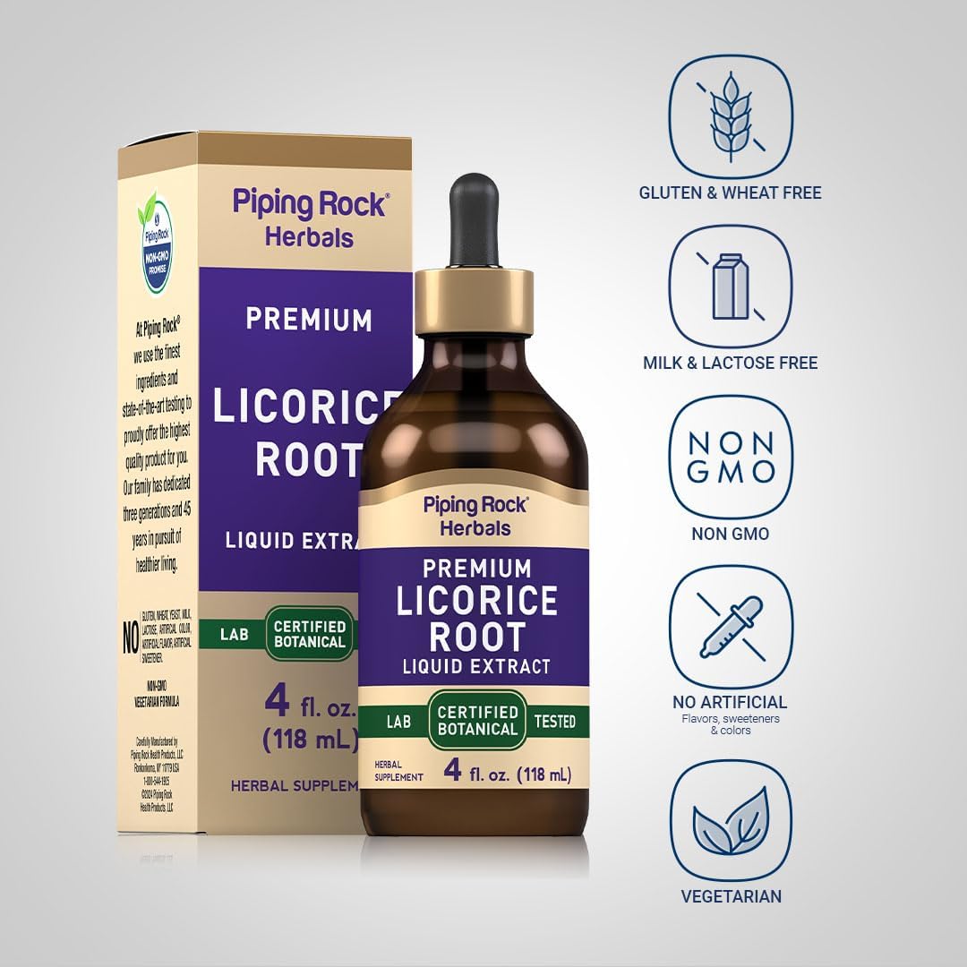Piping Rock Licorice Root Extract Tincture - 4 Fl Oz Liquid Herb Drops - Vegetarian Supplement - Alcohol Free - Non-GMO & Gluten Free
