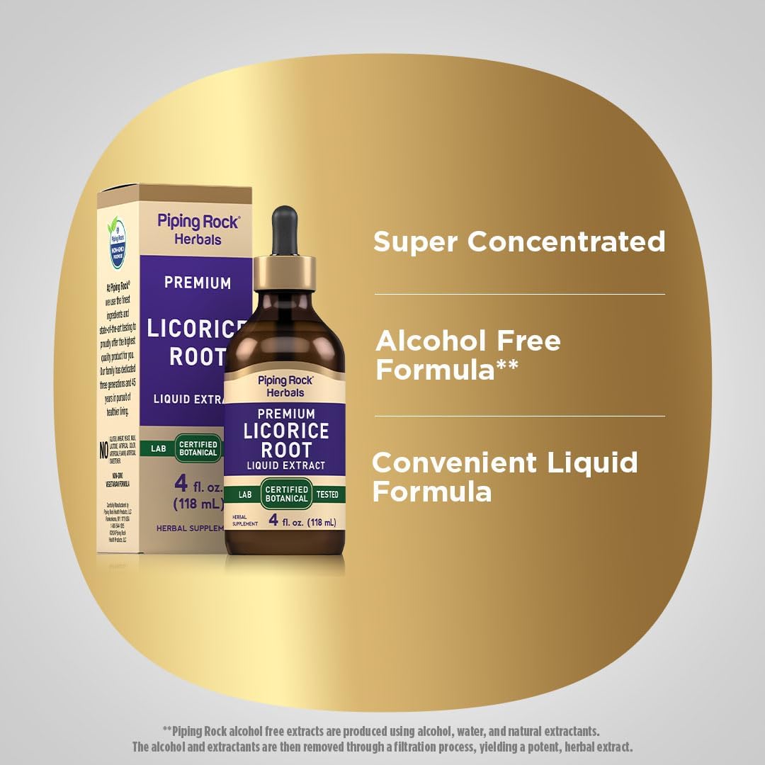 Piping Rock Licorice Root Extract Tincture - 4 Fl Oz Liquid Herb Drops - Vegetarian Supplement - Alcohol Free - Non-GMO & Gluten Free