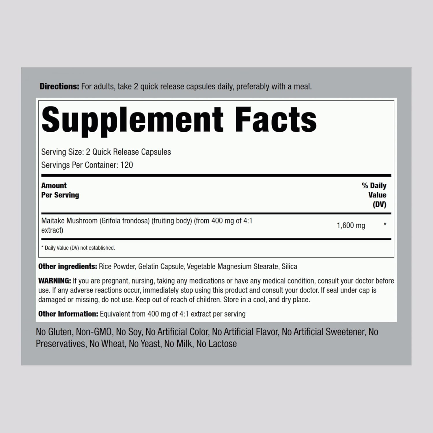 Piping Rock Maitake Mushroom Extract Capsules - 1600mg Herbal Supplement (240 ct) Non-GMO, Gluten Free