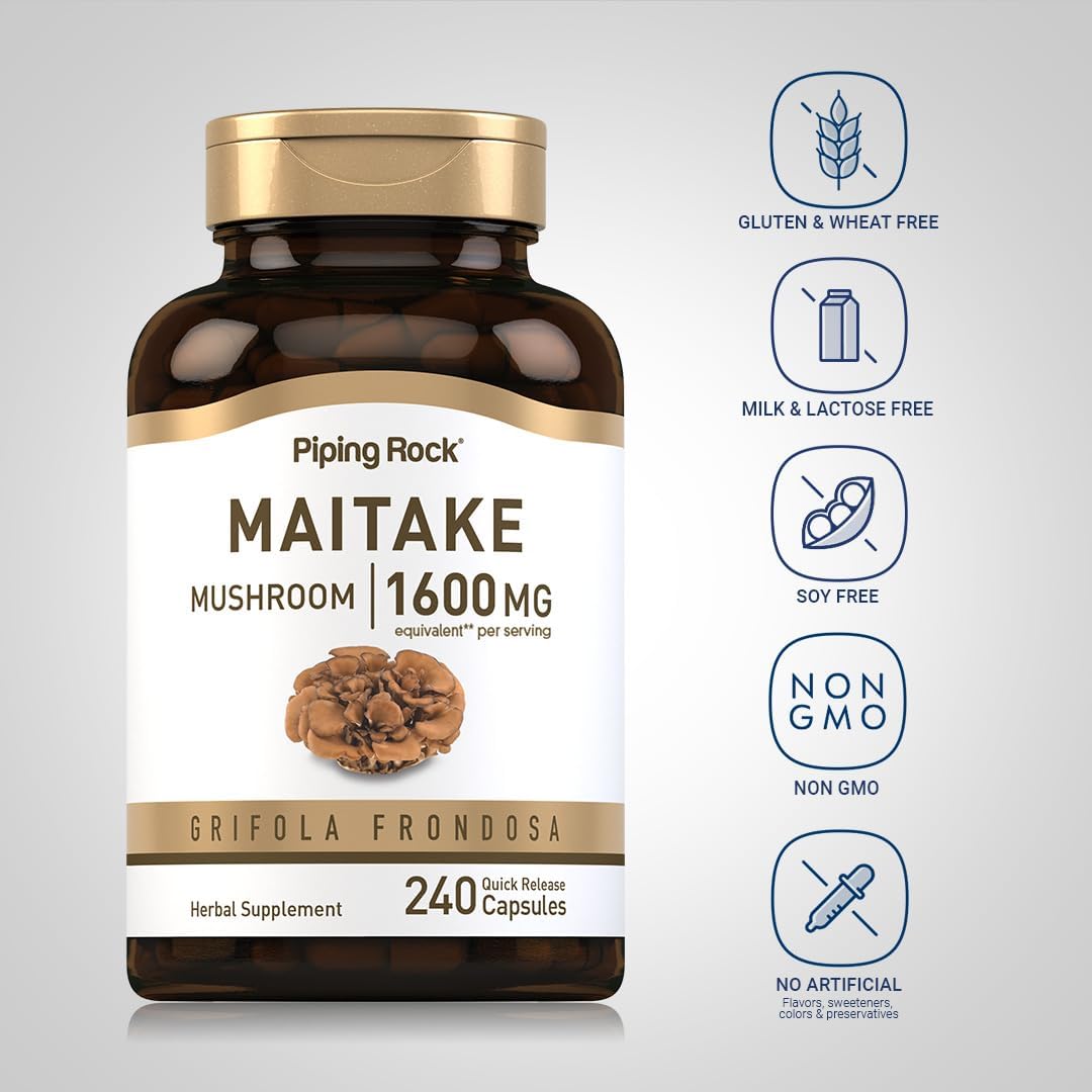 Piping Rock Maitake Mushroom Extract Capsules - 1600mg Herbal Supplement (240 ct) Non-GMO, Gluten Free