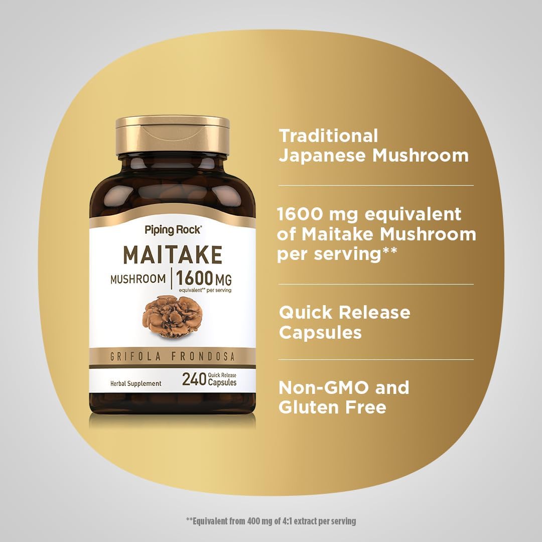 Piping Rock Maitake Mushroom Extract Capsules - 1600mg Herbal Supplement (240 ct) Non-GMO, Gluten Free