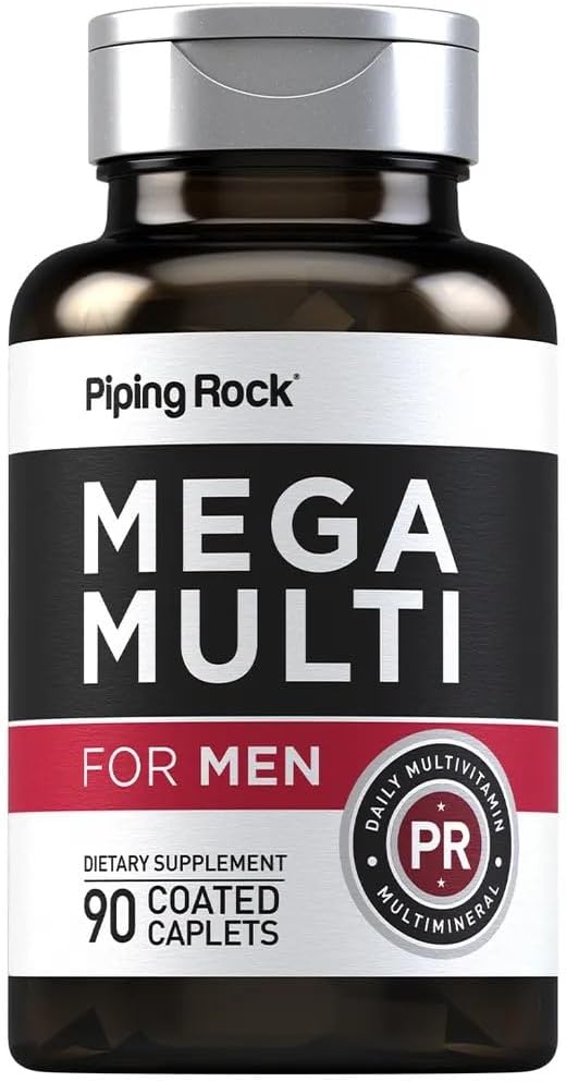 Piping Rock Men's Multivitamin 90 Caplets | Mega Multimineral Supplement with Vitamin D, Zinc, Saw Palmetto | Non-GMO, Gluten Free