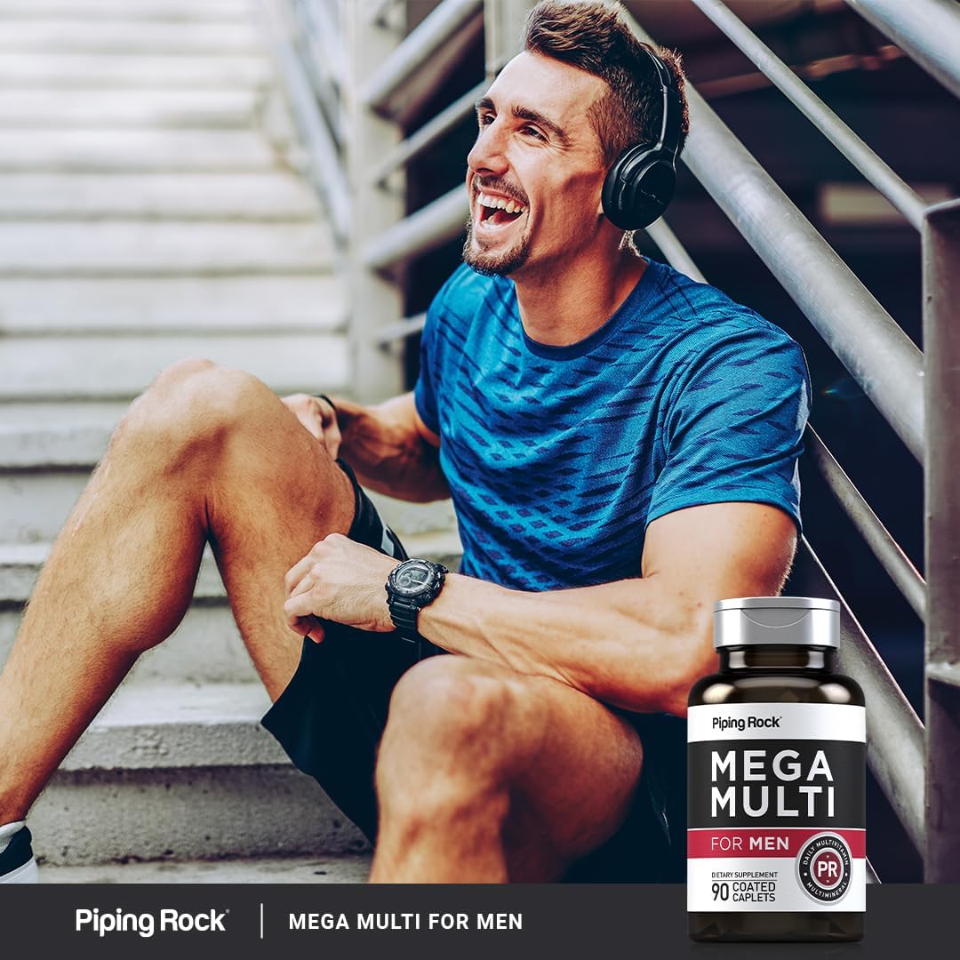 Piping Rock Men's Multivitamin 90 Caplets | Mega Multimineral Supplement with Vitamin D, Zinc, Saw Palmetto | Non-GMO, Gluten Free