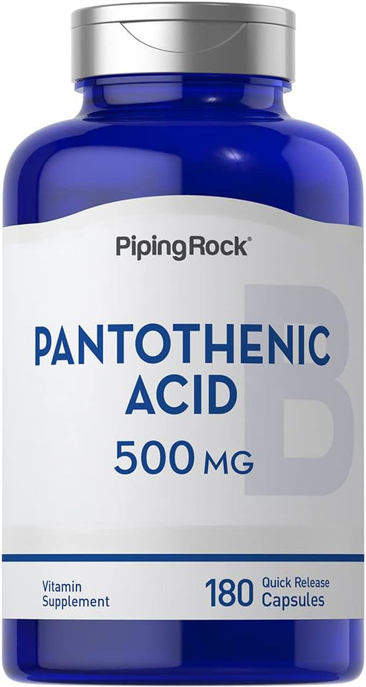 Piping Rock Pantothenic Acid 500mg Capsules - 180 Count B Vitamin Supplement, Non-GMO & Gluten Free