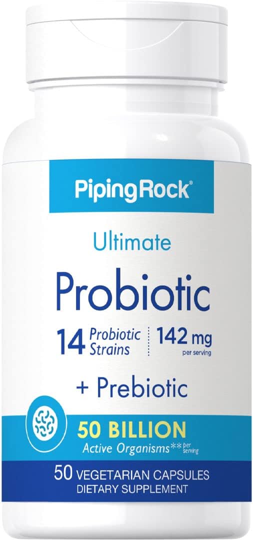Piping Rock Probiotic Multi Enzyme Capsules - 50 Billion Active Organisms - Digestive Formula with Prebiotics - Men and Women - Non-GMO - Gluten Free