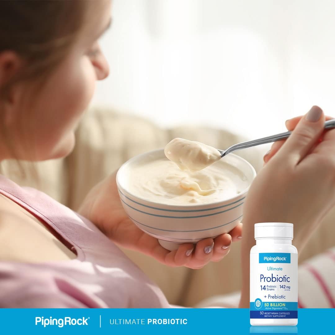 Piping Rock Probiotic Multi Enzyme Capsules - 50 Billion Active Organisms - Digestive Formula with Prebiotics - Men and Women - Non-GMO - Gluten Free