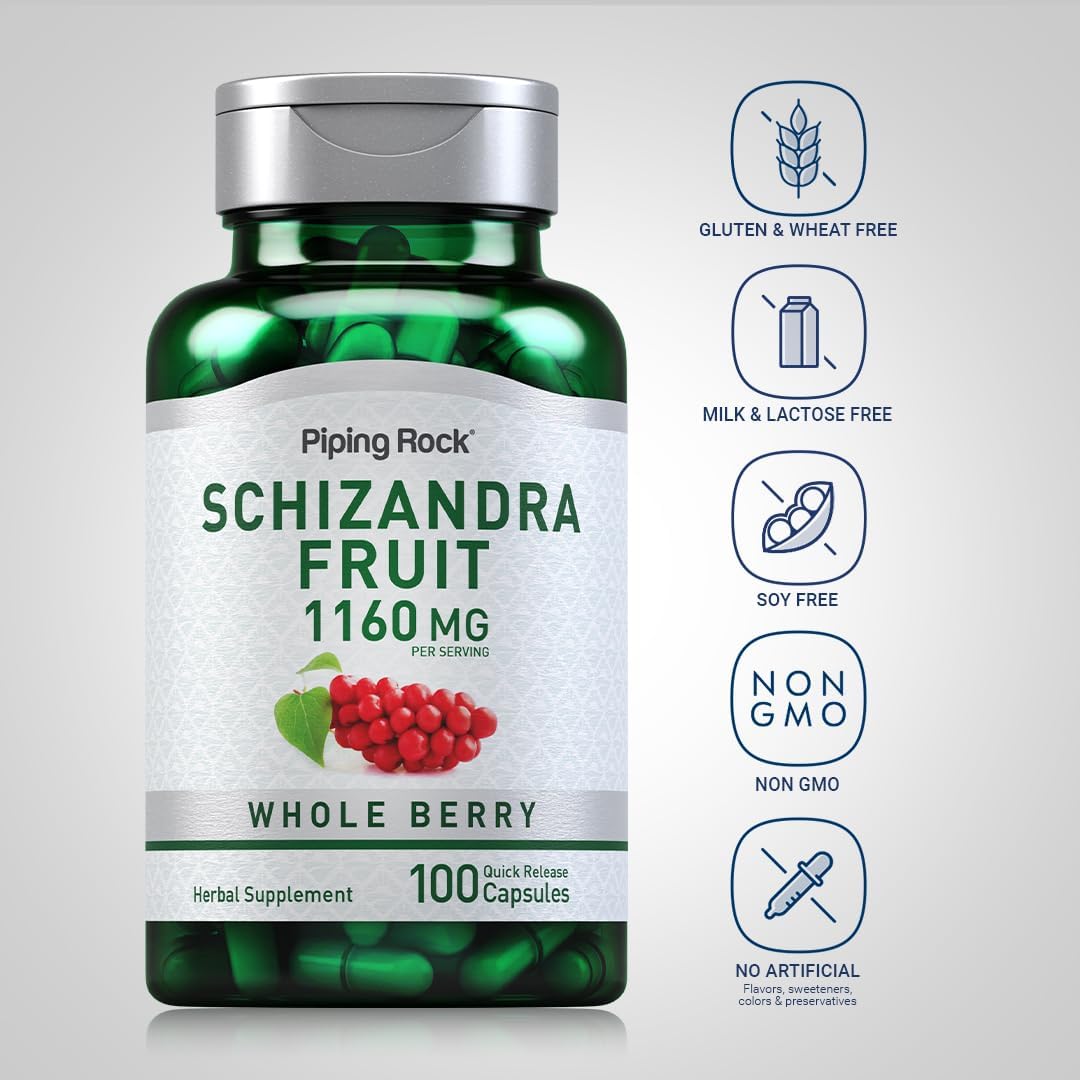 Piping Rock Schizandra Berry Capsules 1160mg | 100 Count | Non-GMO, Gluten Free Supplement