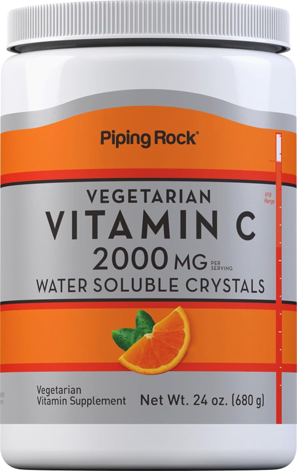Piping Rock Vitamin C Powder 24 oz 2000mg Water Soluble Crystals Vegetarian Non-GMO Gluten Free Supplement
