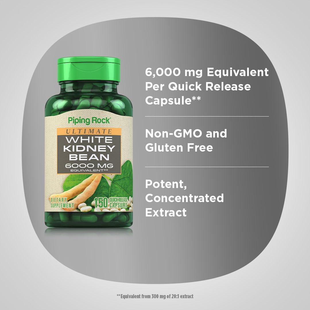 Piping Rock White Kidney Bean Extract 6000mg - 150 Capsules - Non-GMO & Gluten Free - BoostGo Australia