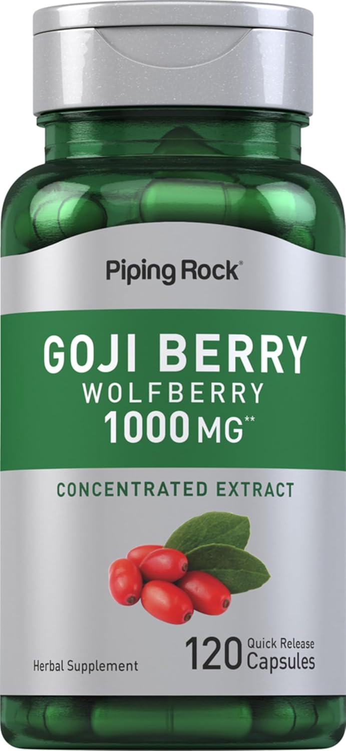 Piping Rock Wolfberry Herbal Extract Capsules | 1000mg | 120 Count | Goji Berry Supplement | Gluten Free, Non-GMO