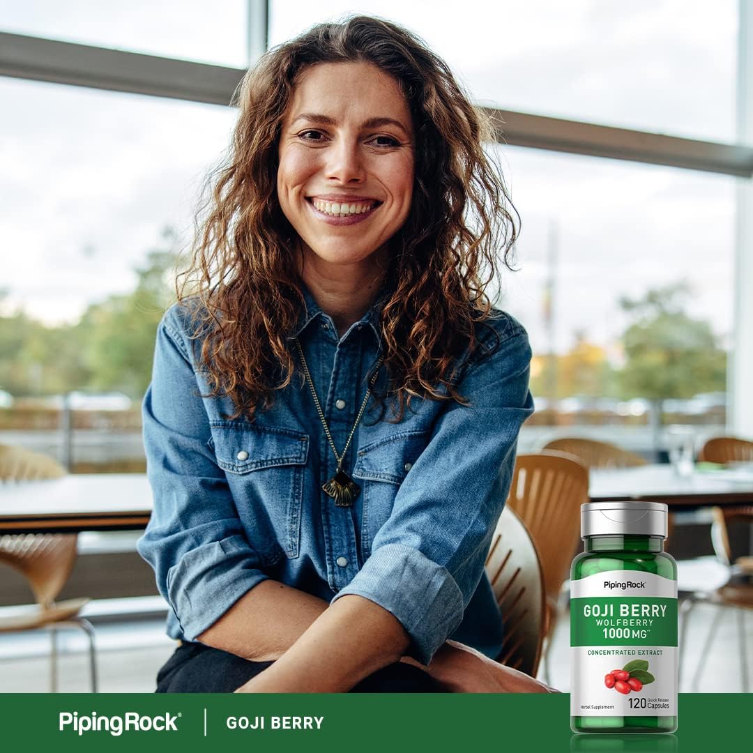 Piping Rock Wolfberry Herbal Extract Capsules | 1000mg | 120 Count | Goji Berry Supplement | Gluten Free, Non-GMO