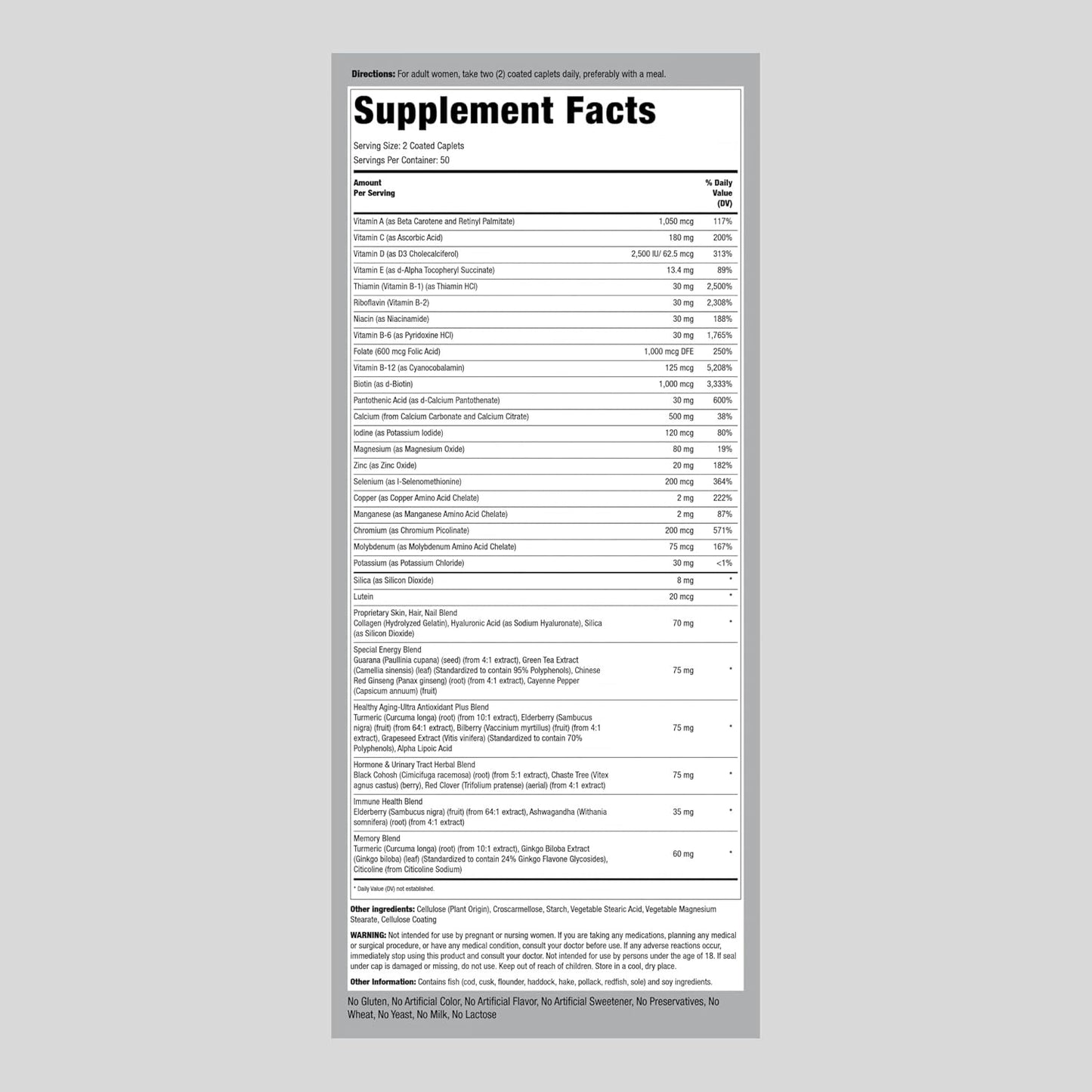 Piping Rock Women's Multivitamin 50 Plus - 100 Coated Caplets - Mega Multi Vitamin - Non-GMO, Gluten Free Supplement