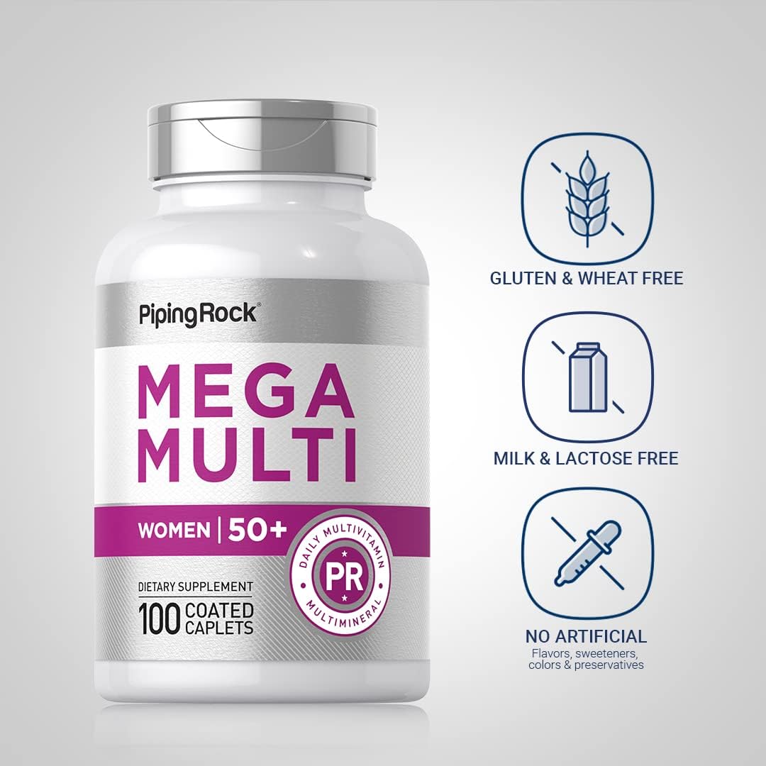 Piping Rock Women's Multivitamin 50 Plus - 100 Coated Caplets - Mega Multi Vitamin - Non-GMO, Gluten Free Supplement
