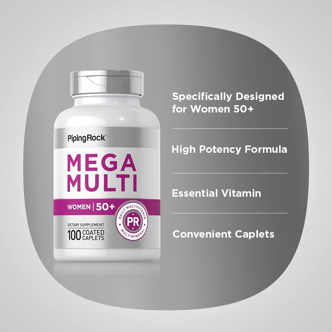 Piping Rock Women's Multivitamin 50 Plus - 100 Coated Caplets - Mega Multi Vitamin - Non-GMO, Gluten Free Supplement