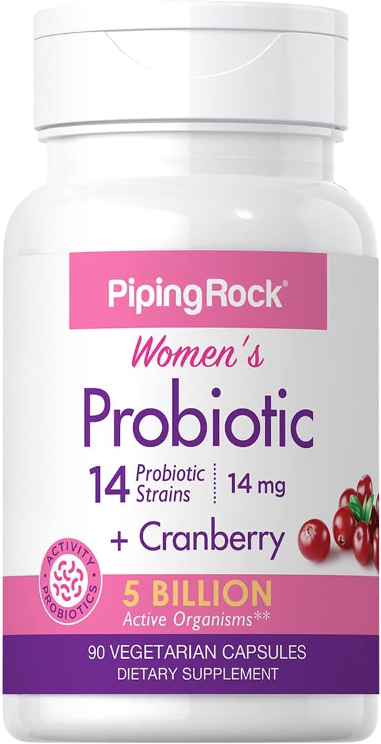Piping Rock Women's Probiotic Capsules with Cranberry - 90 Count, 14 Strains, Vegetarian, Non-GMO, Gluten Free
