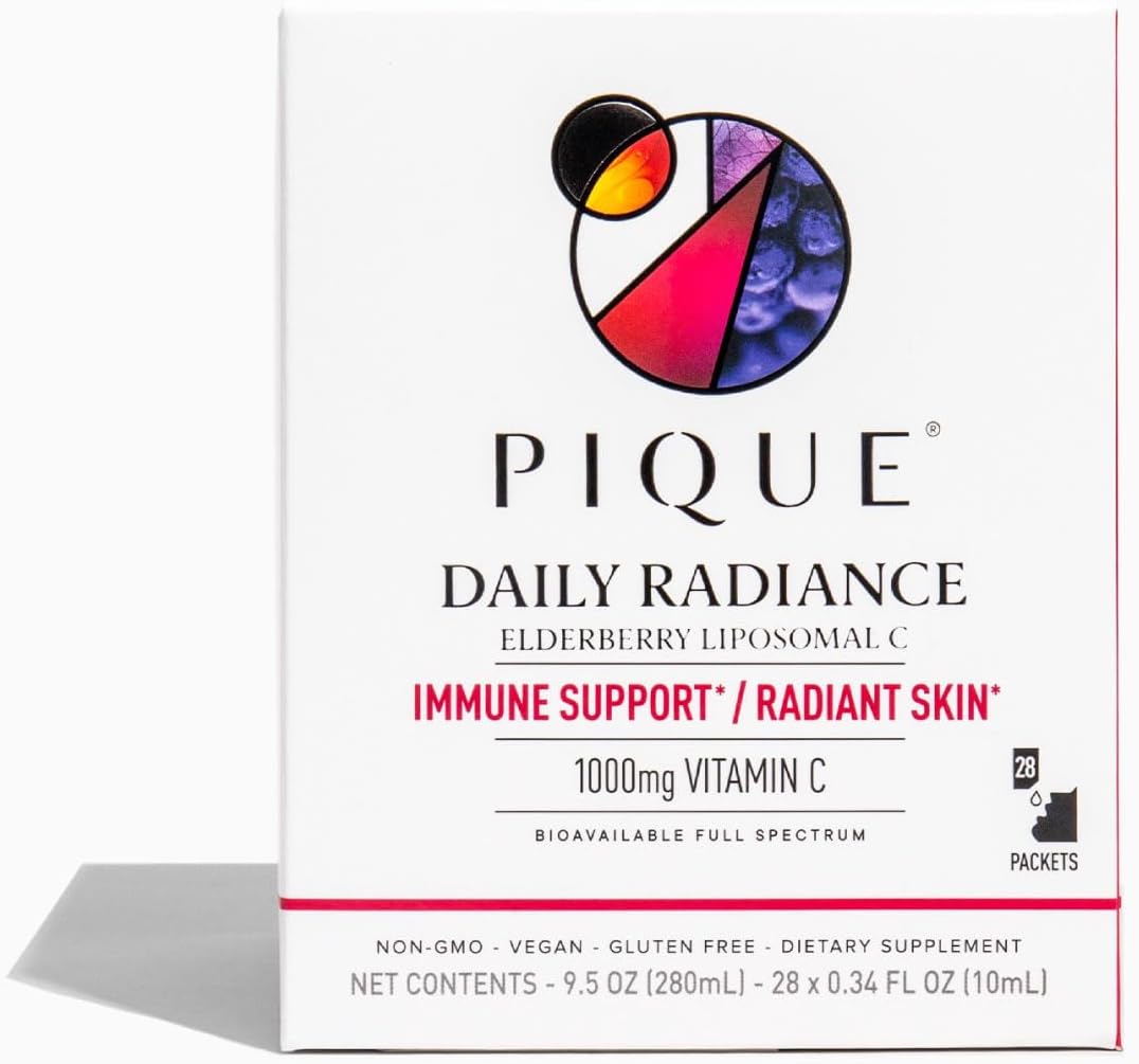 PIQUE Daily Radiance Liposomal Vitamin C with Elderberry - Immune Support for Collagen Production - 28 Packets