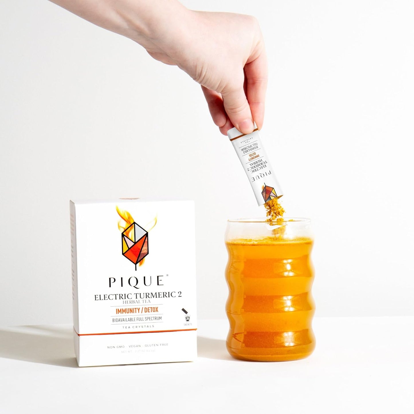 PIQUE Electric Turmeric 2 - Immune Support, Inflammation Relief, Detox, Skin Health - 28ct Single Serve Sticks