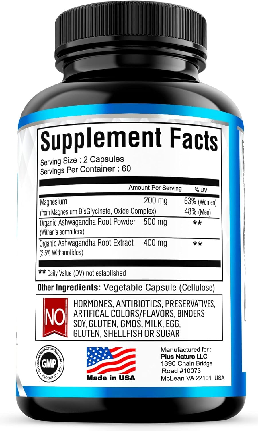 PIUS NATURE Calm - Natural Magnesium Glycinate Supplement with Ashwagandha Root Extract for Relaxation