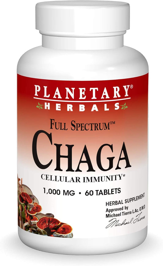 Planetary Herbals Chaga Full Spectrum Tablets - Boost Cellular Immunity - 60 Count