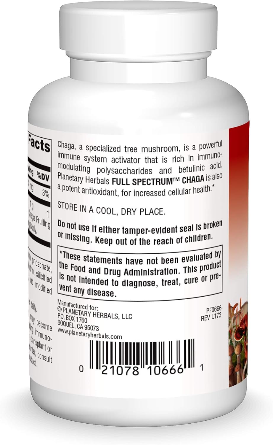 Planetary Herbals Chaga Full Spectrum Tablets - Boost Cellular Immunity - 60 Count