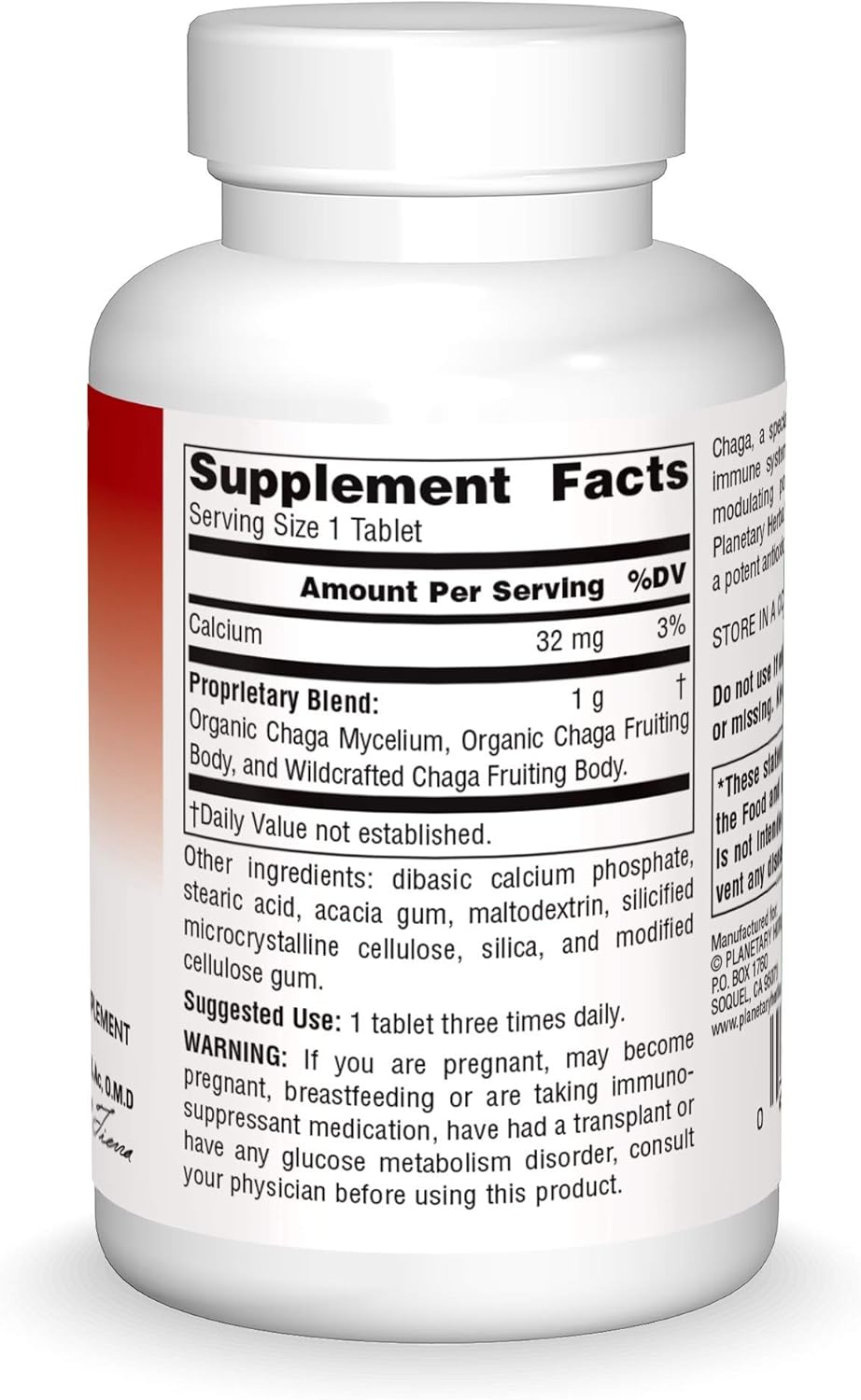 Planetary Herbals Chaga Full Spectrum Tablets - Boost Cellular Immunity - 60 Count