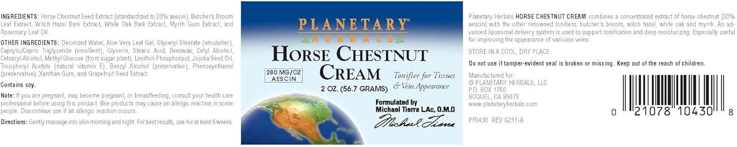Planetary Herbals Horse Chestnut Cream - Supports Tissue Health and Vein Appearance - 2 oz