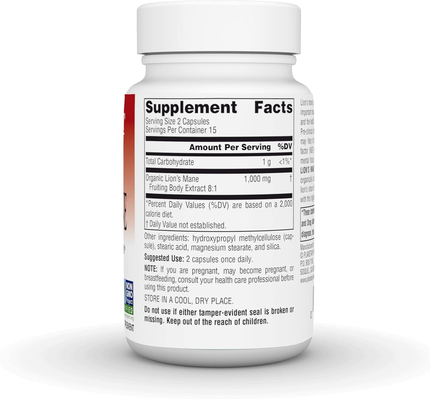 Planetary Herbals Lion's Mane Capsules, 1,000 mg - Memory, Focus, Mood Support - 30 Vegan Capsules