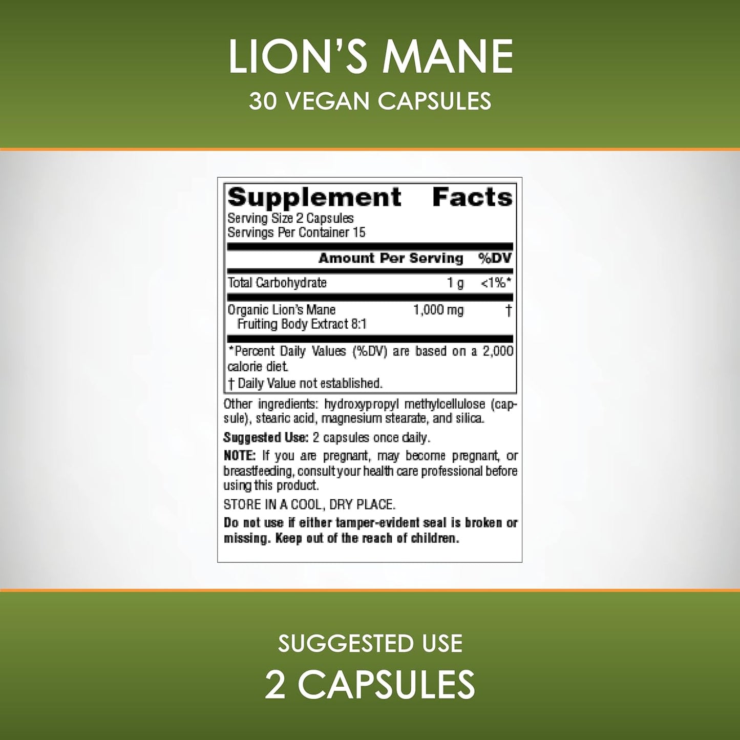 Planetary Herbals Lion's Mane Capsules, 1,000 mg - Memory, Focus, Mood Support - 30 Vegan Capsules
