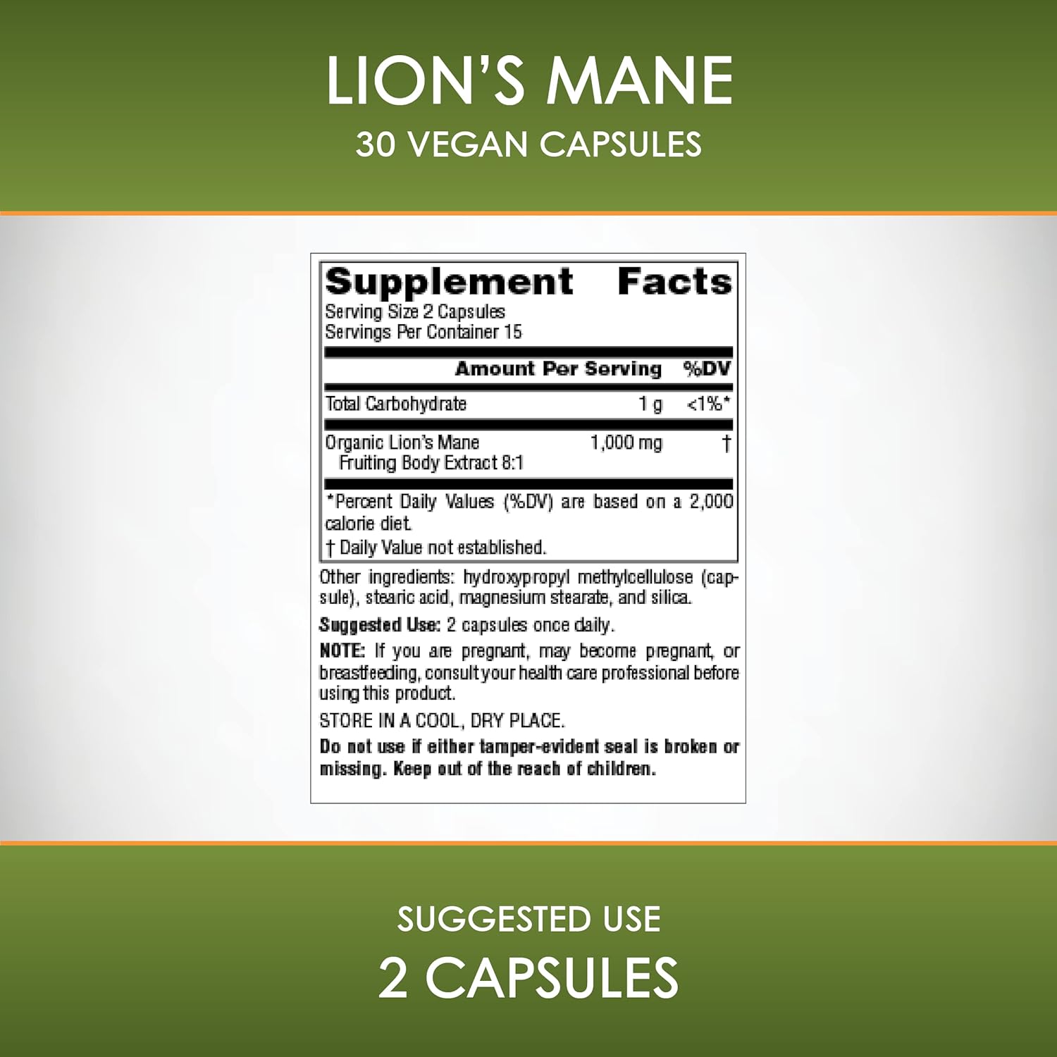 Planetary Herbals Lion's Mane Capsules, 1,000 mg - Memory, Focus, Mood Support - 30 Vegan Capsules
