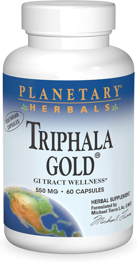 Planetary Herbals Triphala Gold 550mg, Herbal GI Tract Cleanser, 60 Vegan Capsules for Wellness