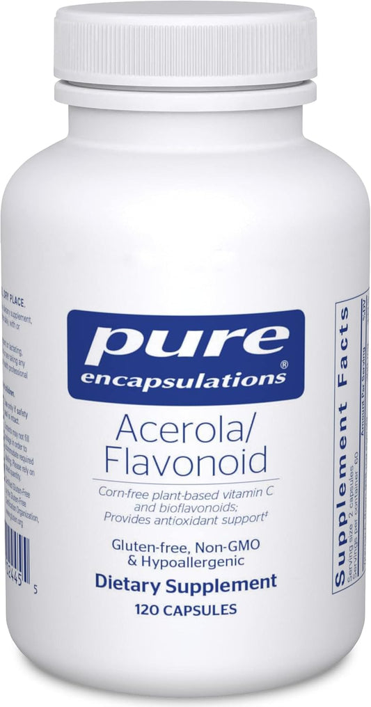 Plant-Based Acerola and Bioflavonoid Vitamin C Capsules - Corn-Free Formula | 120 Count