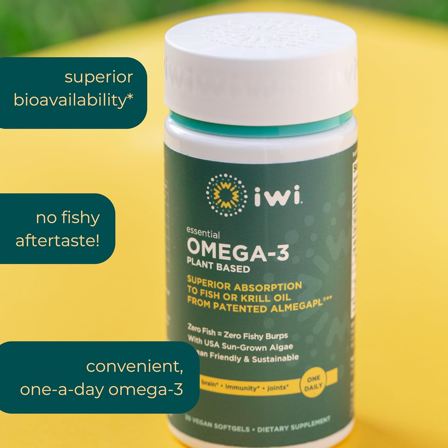 Plant-Based Algae Omega-3 Softgels, 90 Servings, EPA + DHA for Brain & Heart Support, No Fishy Aftertaste, Krill & Fish Oil Alternative