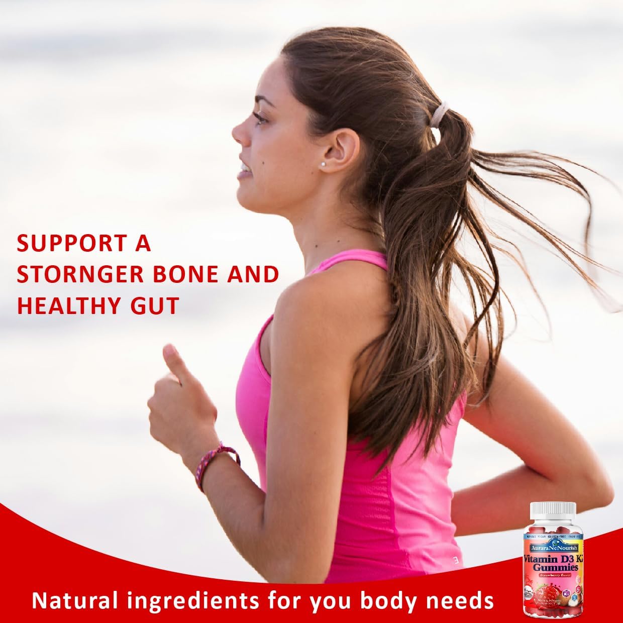 Plant-Based AuraraNeNourish D3 K2 Gummies - 10000 IU Vitamin D3 K2 for Bone, Teeth, Immune, Heart & Digestive Health - Calcium Absorption Support with Pro & Prebiotics - Chewable MK-7 Supplements