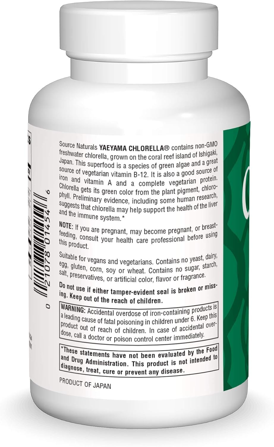 Plant-Based B12 Yaeyama Chlorella Green Superfood Tablets - 600 Count, 200 mg