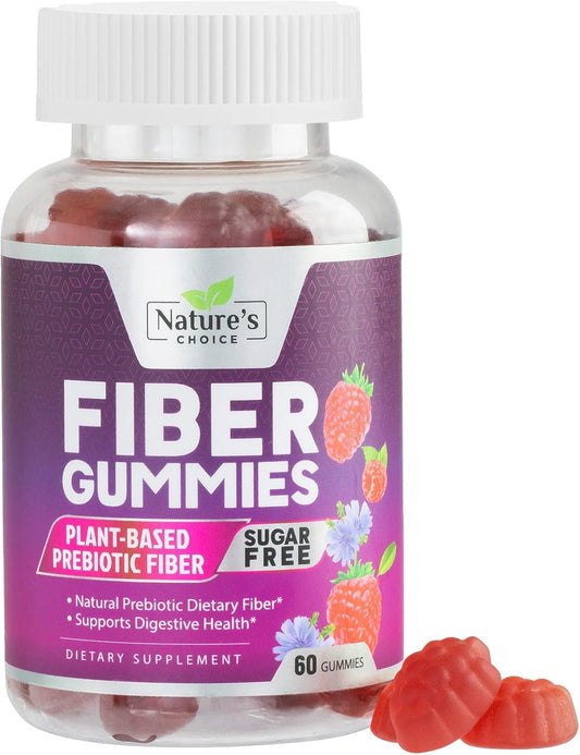 Plant-Based Berry Flavor Fiber Gummies for Adults - Sugar-Free Prebiotic Supplement for Digestive Health - 60 Gummies
